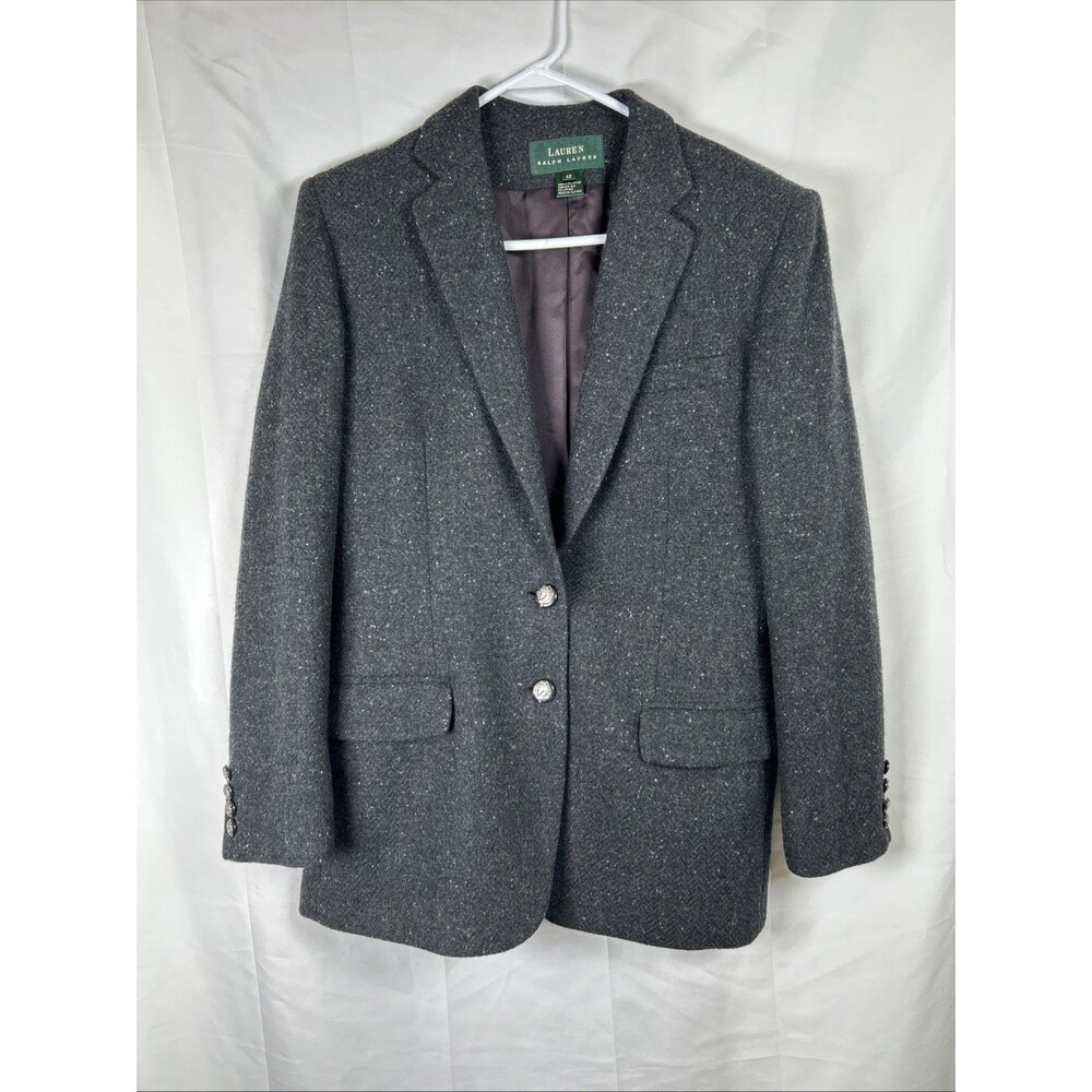 Lauren Ralph Lauren Grey Wool Jacket 12 Ornate Buttons Tweed Old Money Preppy